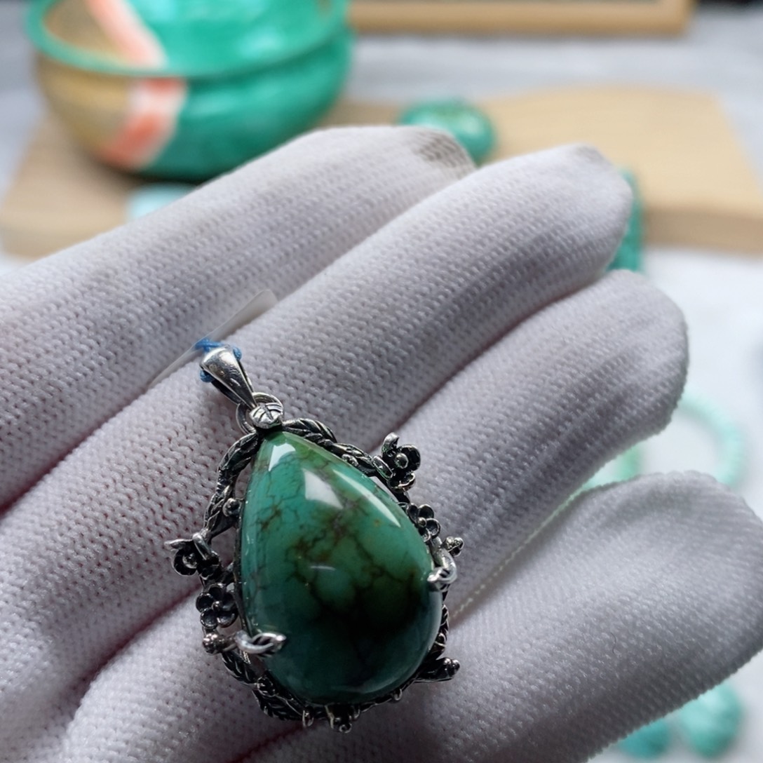 绿松石颈饰银S925镶嵌