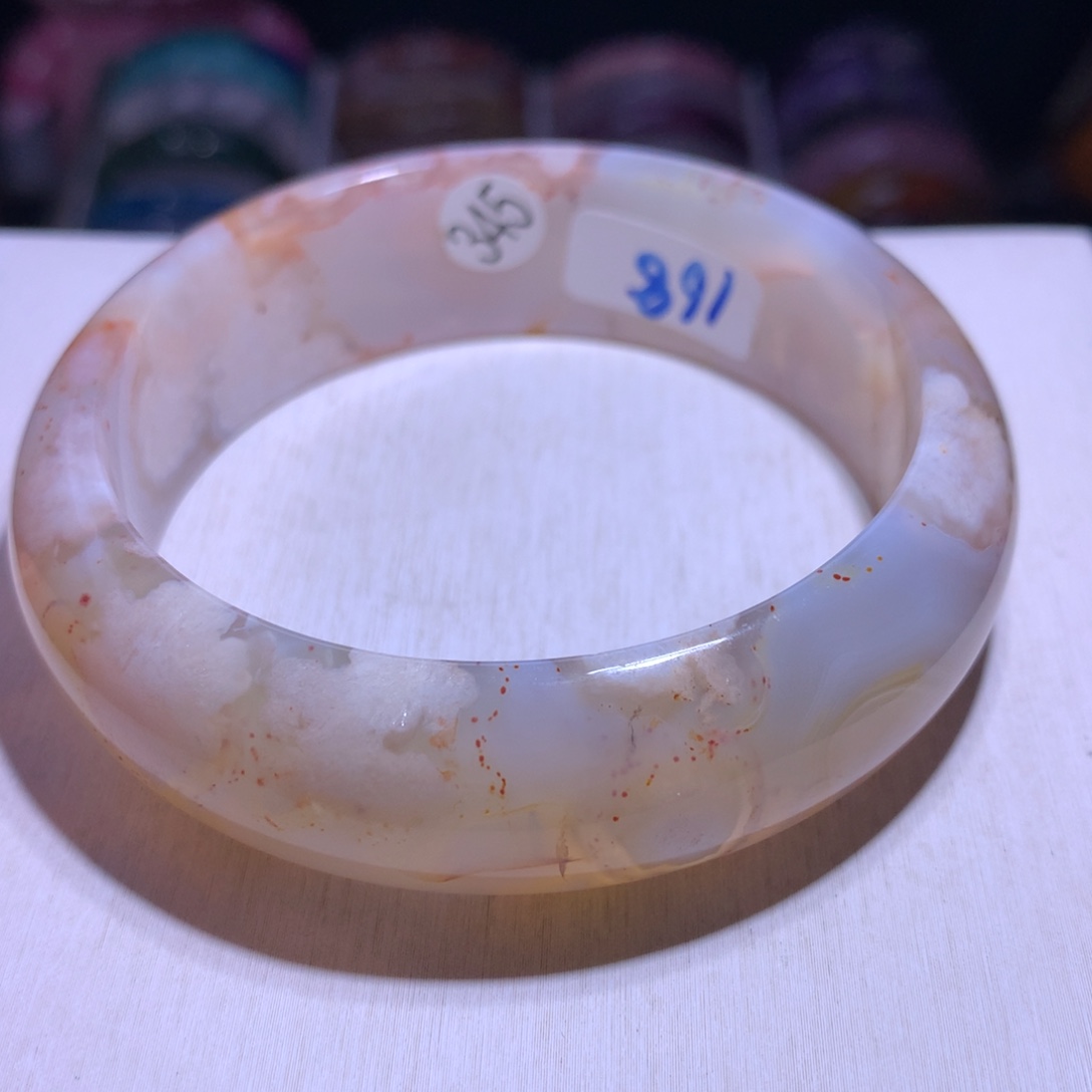 水晶手镯银S925镶嵌樱花玛瑙62.6圈345