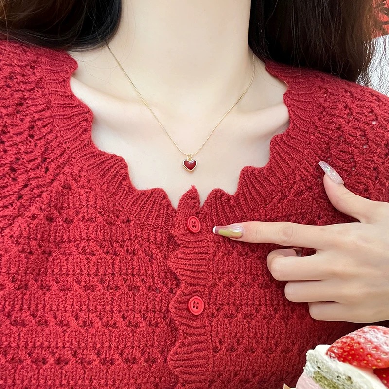 钛钢亚克力项链 红色爱心不掉色轻奢女款百搭精致小众锁骨链