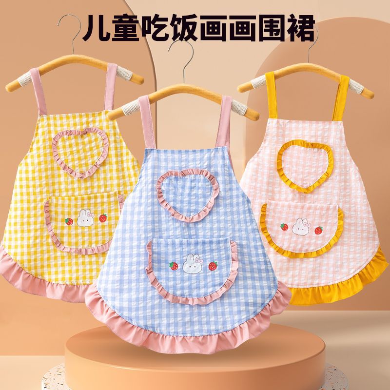 儿童罩衣宝宝吃饭围兜无袖防水防脏护衣中大童防脏反穿衣画画围裙