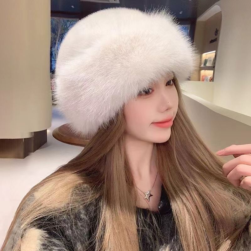 冬季新款毛绒狐狸渔夫帽防寒帽子仿皮蒙古保暖护耳盆帽毛加厚户外