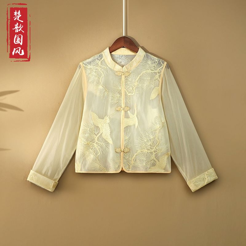 【瑾羽】2024新款夏季新中式宽松外套国风夏天立领绣花薄款上衣女装