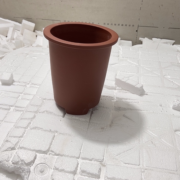 紫砂花盆微瑕小帽桶红色