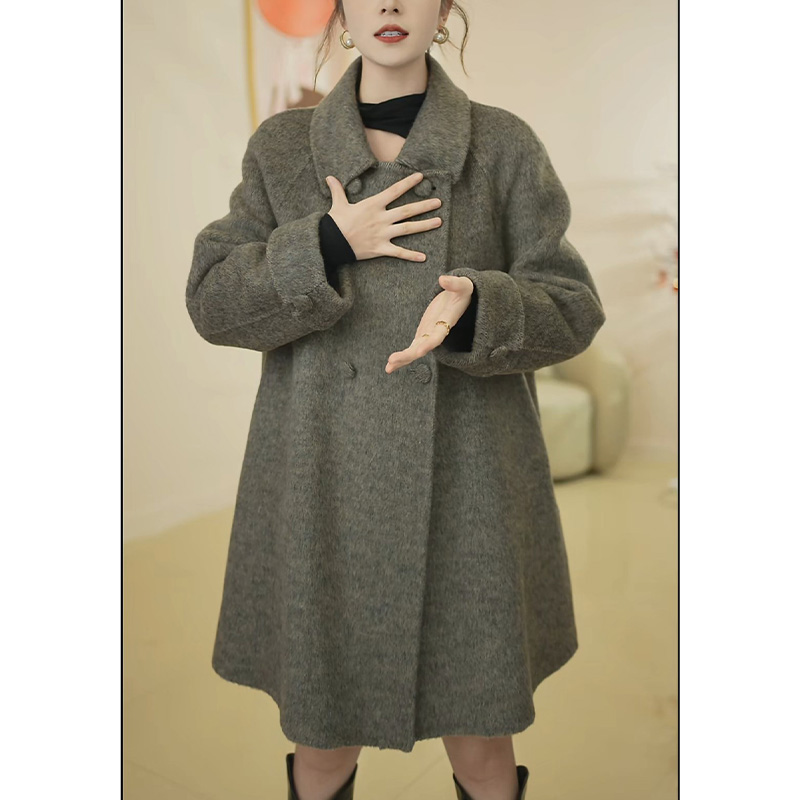 斗篷款双面羊毛大衣女中长款冬季新品保暖小个子毛呢外套呢子大衣