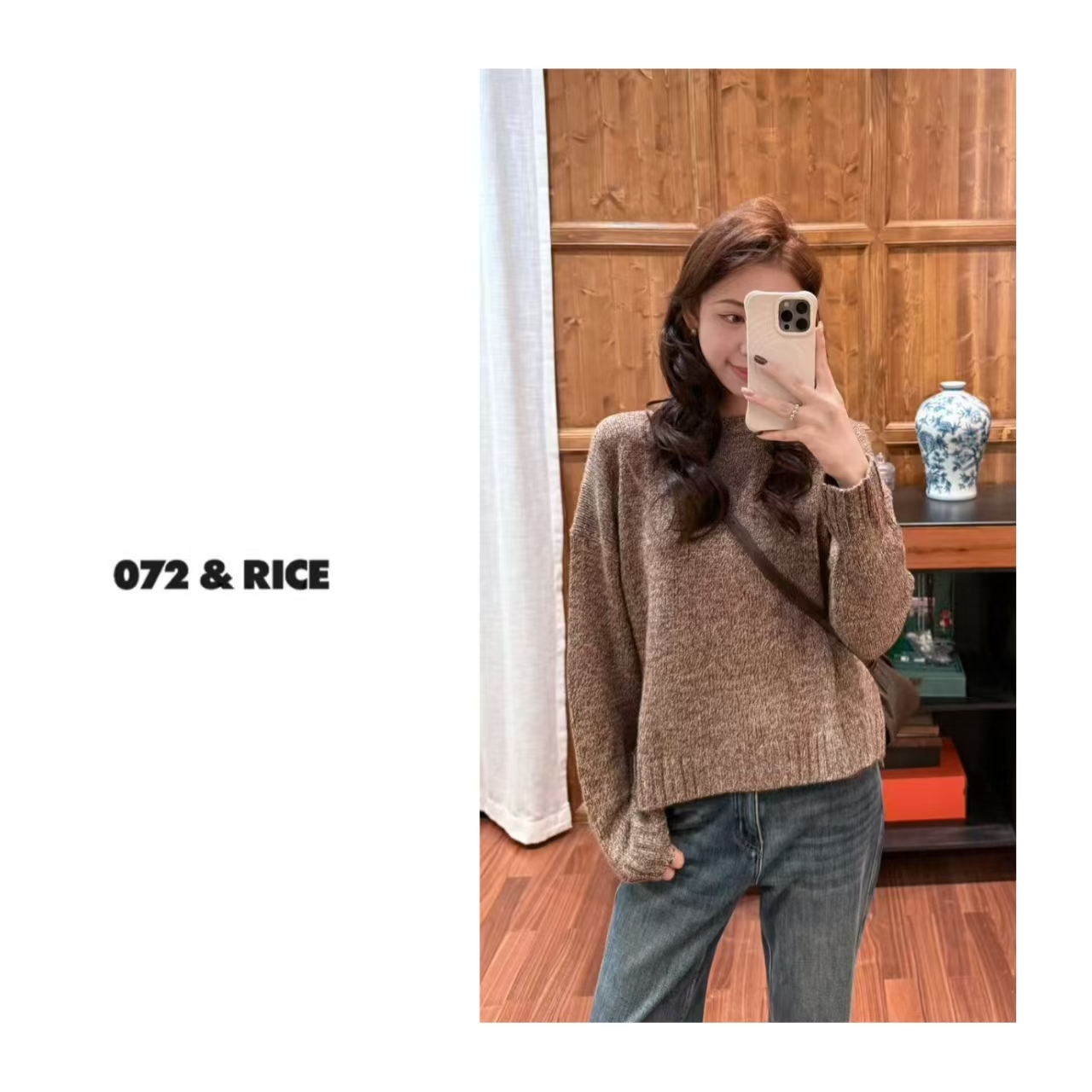 072 & RICE【棕纱】秋冬休闲圆领长袖针织上衣 LE017 FF