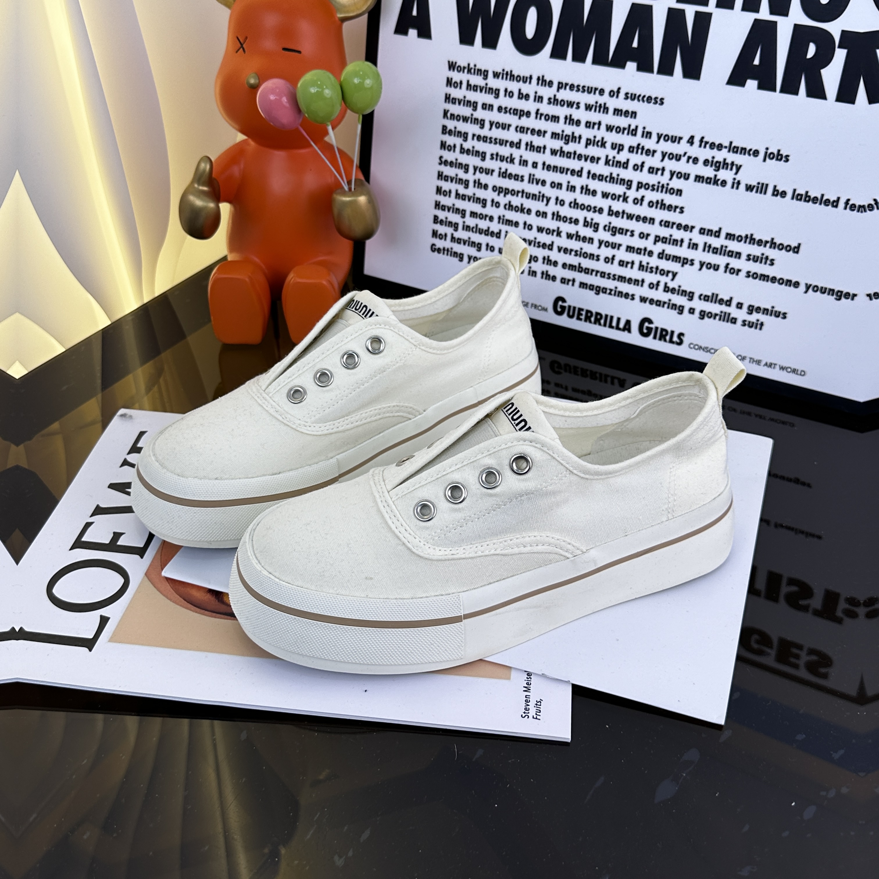 【小铭学长】厚底松紧一脚蹬帆布鞋透气休闲鞋增高小白鞋板鞋女124