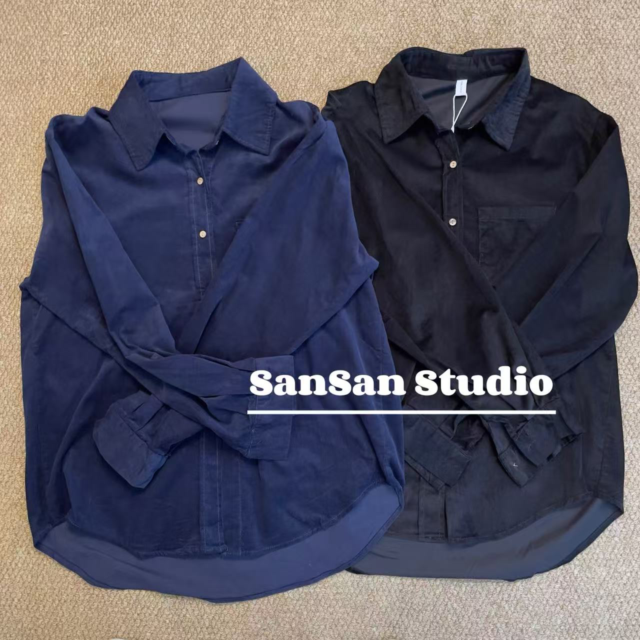 SanSan 磨毛复古百搭长袖条绒衬衫