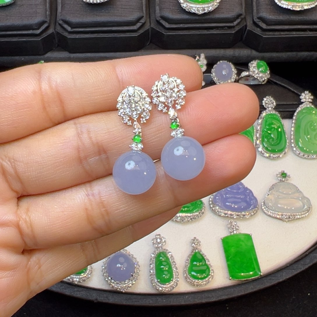 翡翠耳饰18K金镶嵌收到货48小时鉴赏期