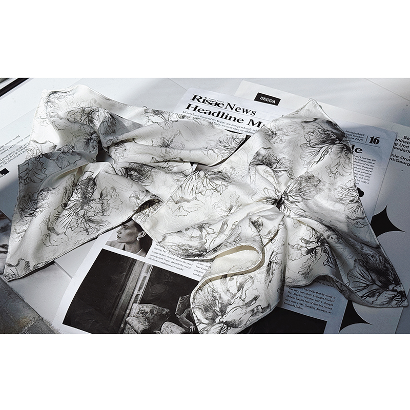 小众设计师  墨韵山茶-方巾发圈印花设计造型马尾发圈配饰发饰