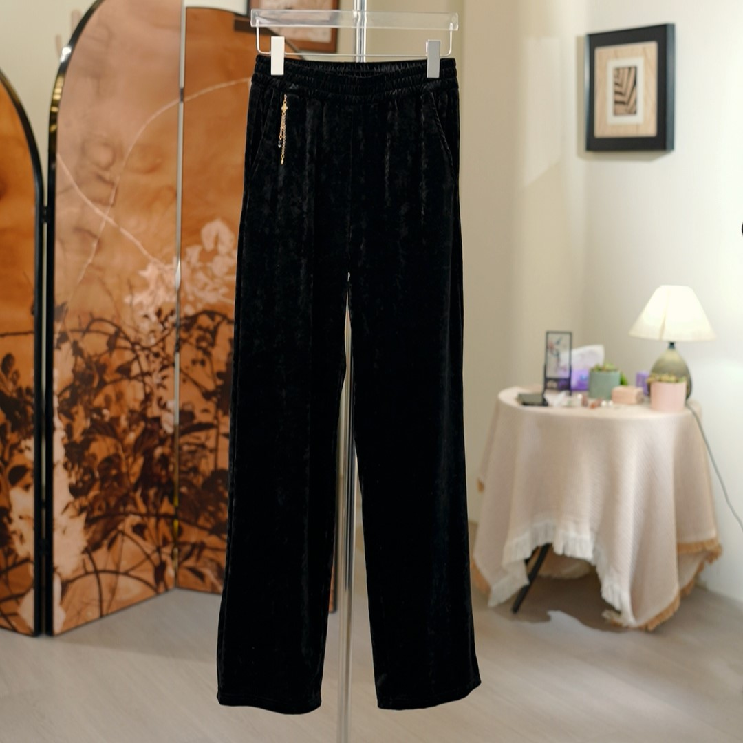 【吊坠裤】新中式新款轻奢凤百搭显瘦气质款丝绒裤