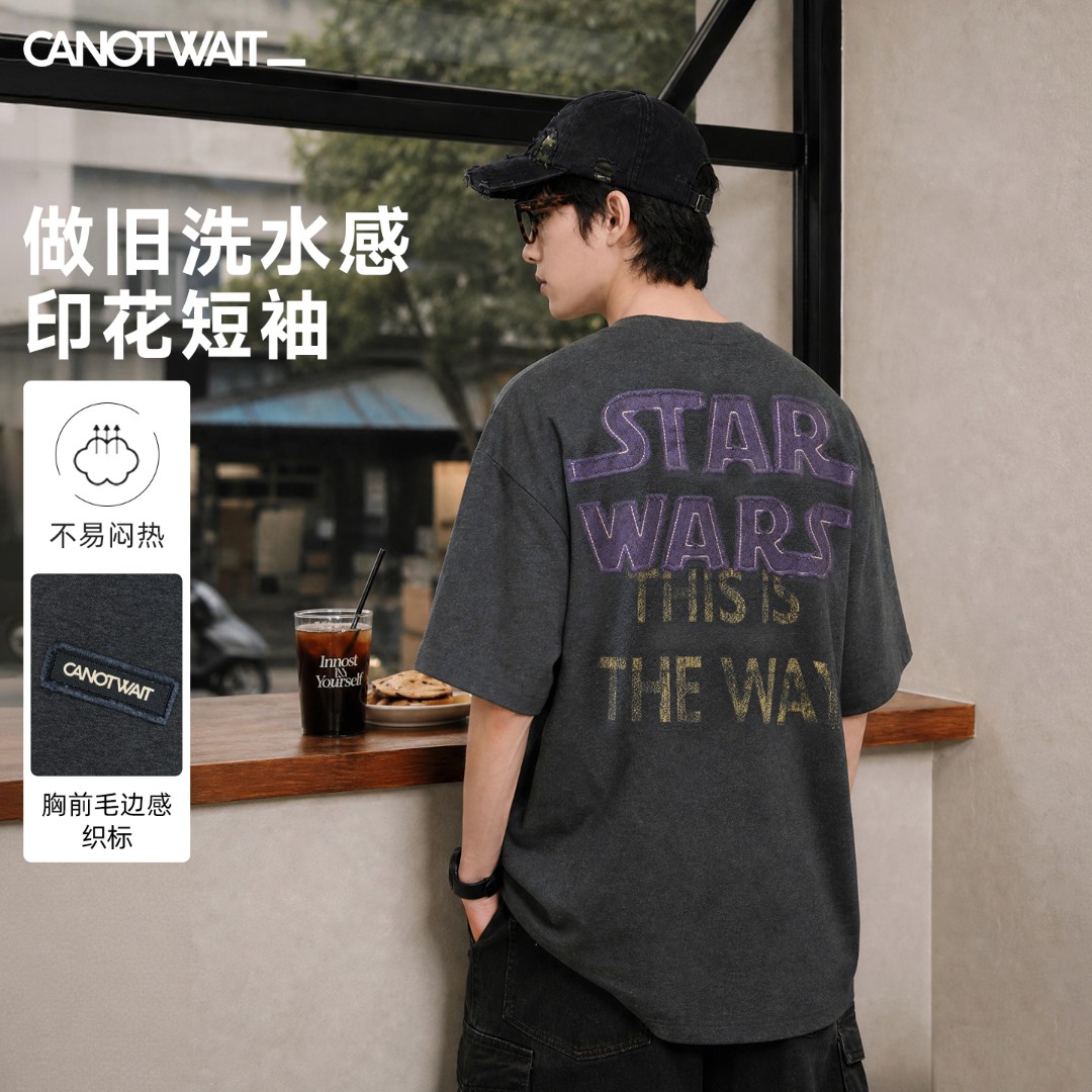 陈伟霆短袖CNW迪士尼星球大战系列做旧字母印花T恤夏季休闲百搭