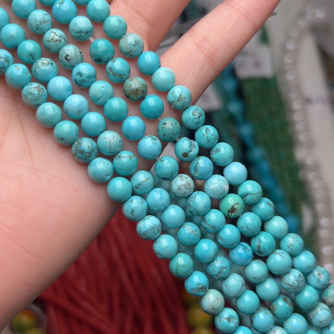 玛瑙/玉髓合金珠宝半成品K510。6mm浅蓝圆珠一条