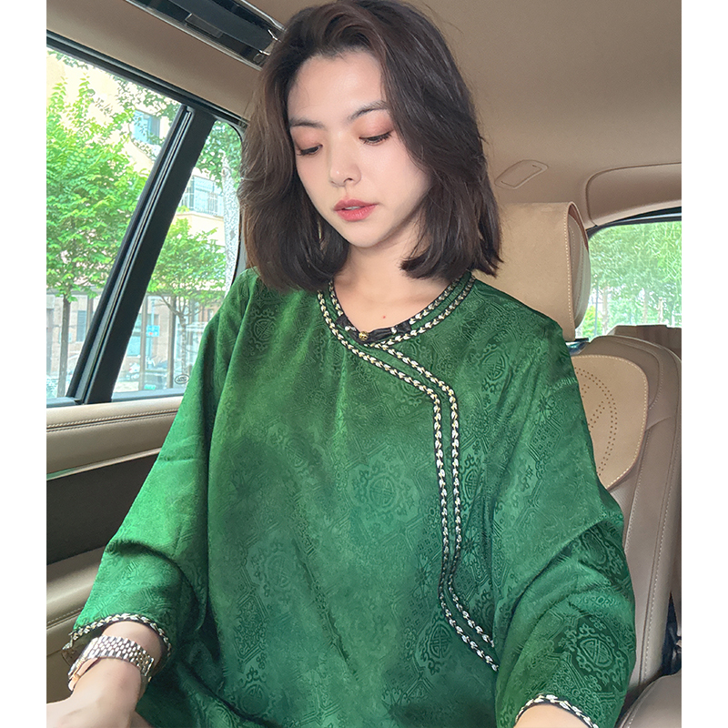 【二姐国潮】时尚洋气轻奢复古小衫斜襟暗纹提花新中式上衣女装006