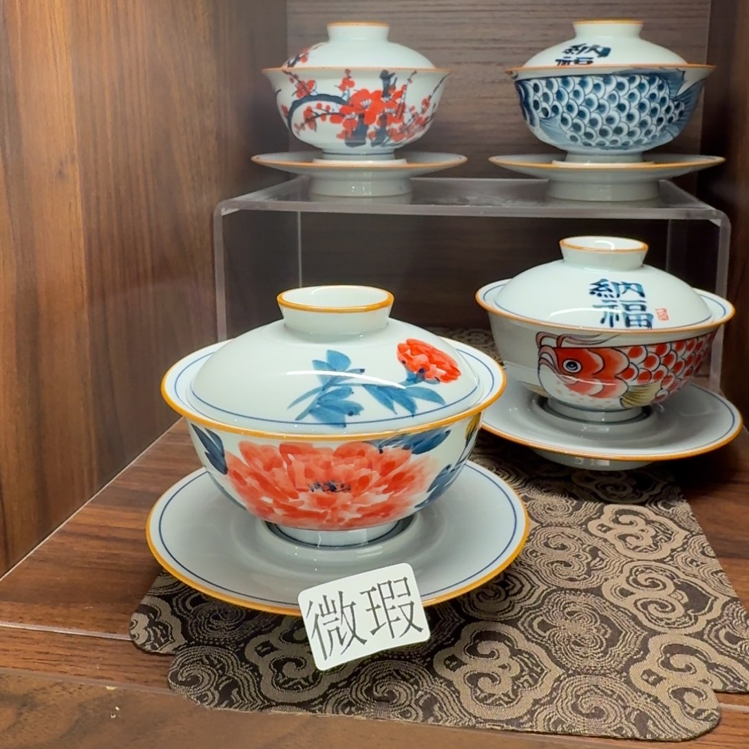 釉下手绘茶具微瑕