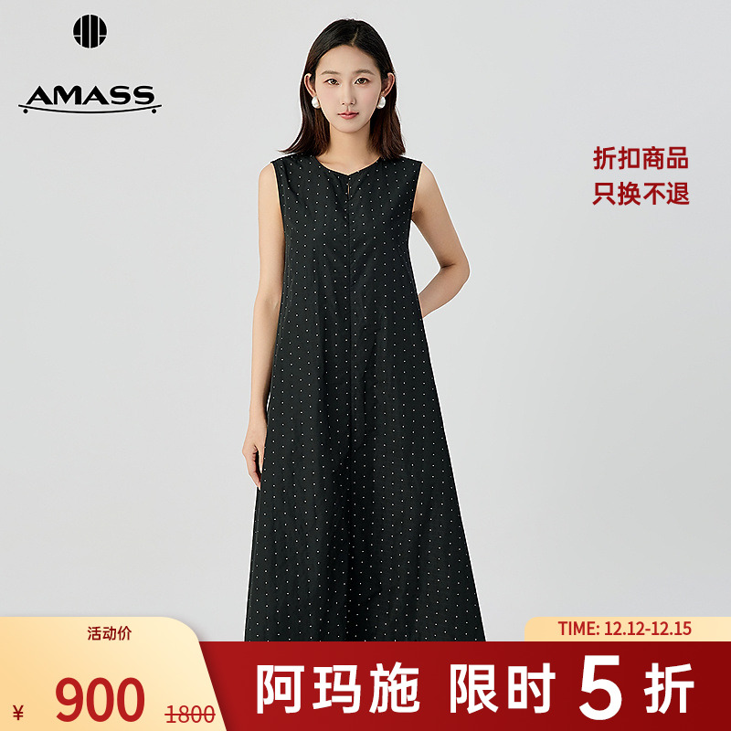 阿玛施AMASS夏装新款无袖波点连衣裙其气质温柔长裙女士550005