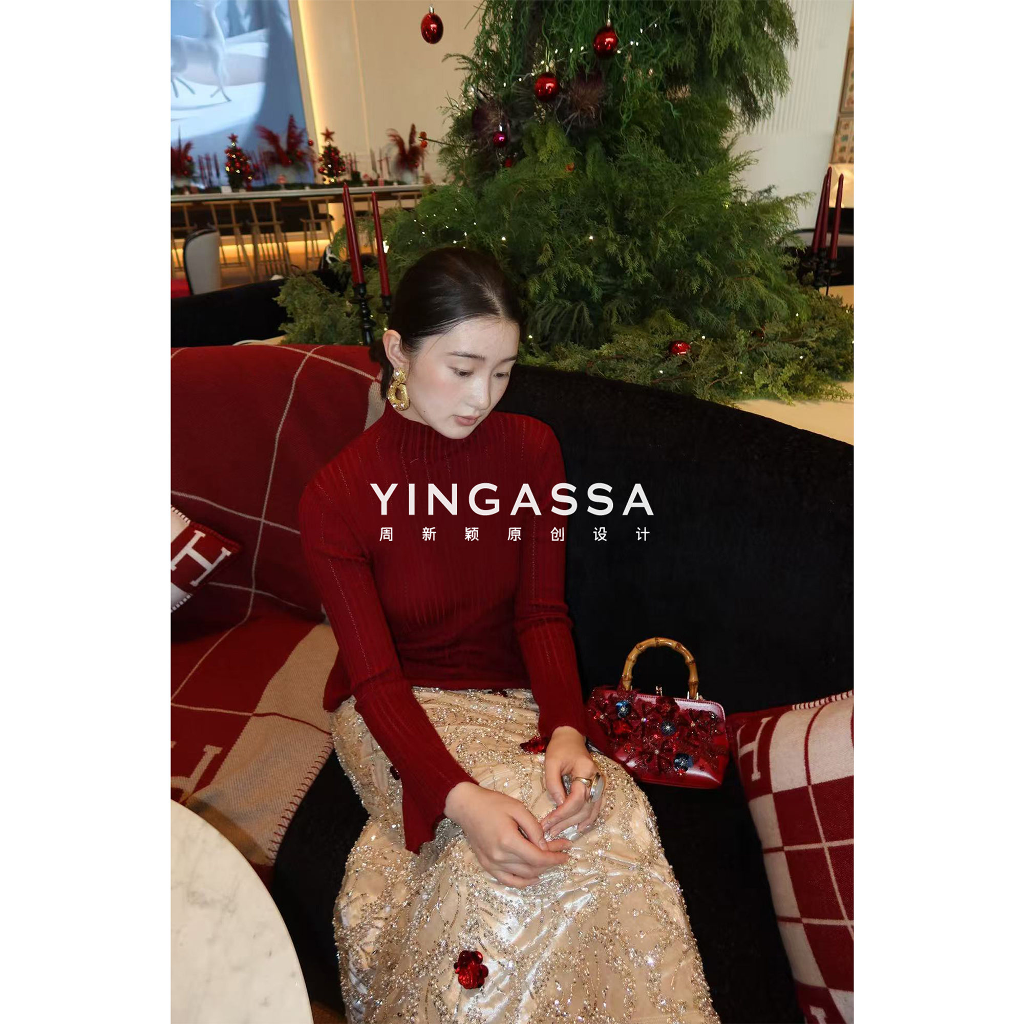 YINGASSA【云袖柔衫】羊绒羊毛国风喇叭袖针织高级气质款打底毛衣