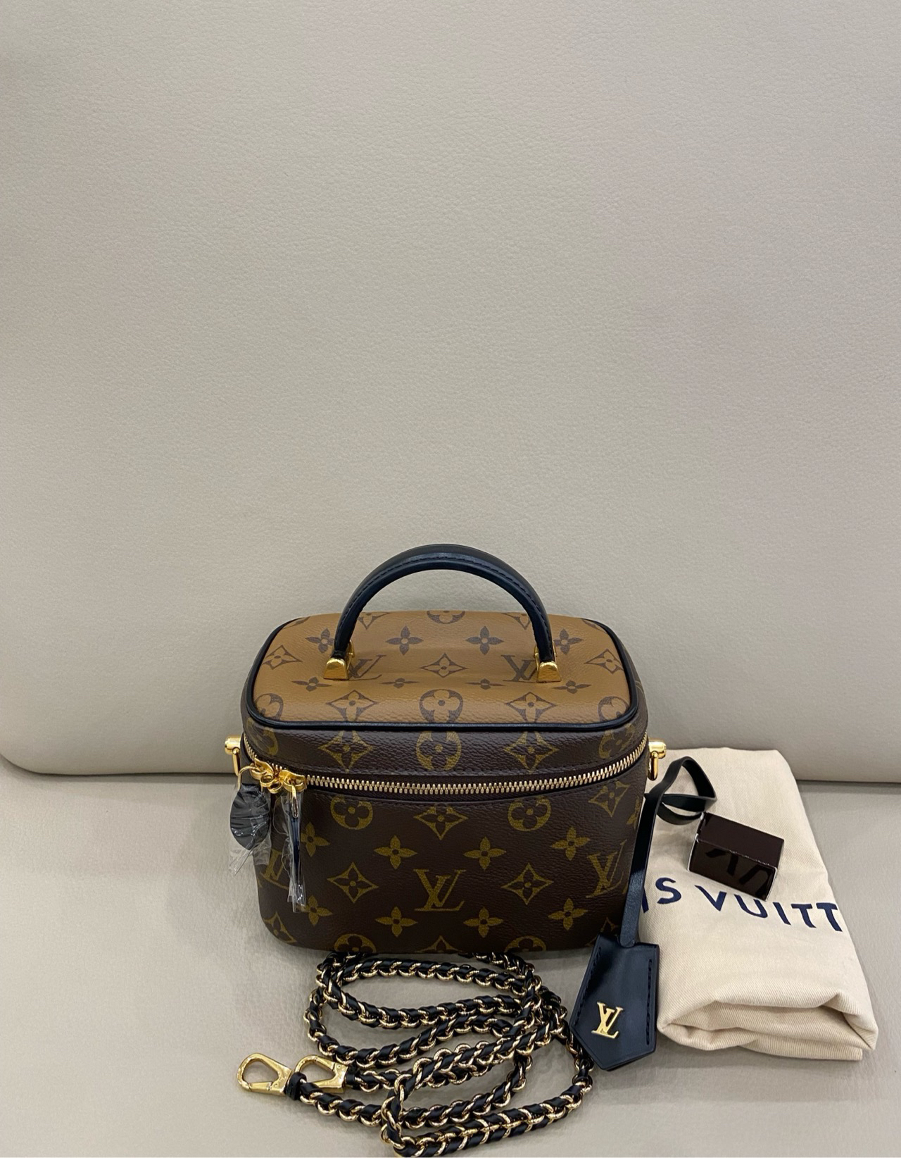 99新 LouisVuitton/路易威登 Vanity老花化妆包 链条包 芯片款