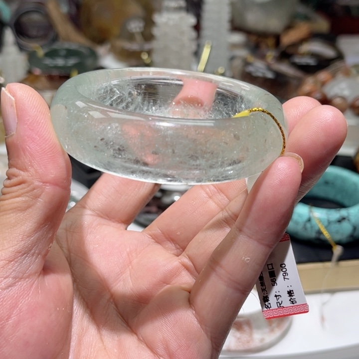 彩***兔手镯水晶未镶嵌天然巴西绿兔毛手镯