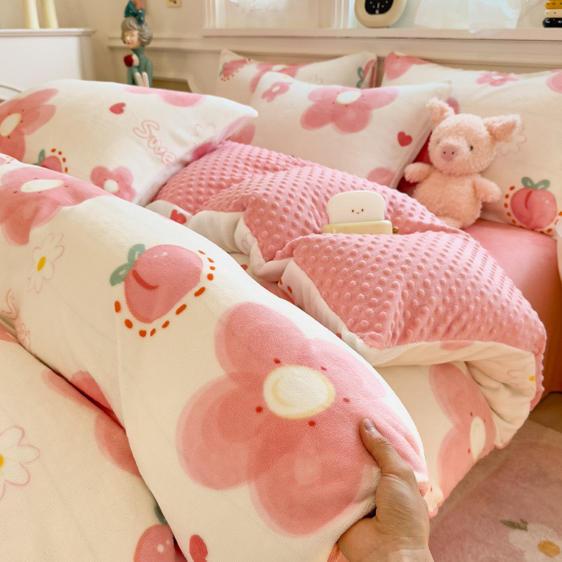 新品冬季牛奶绒四件套 学生宿舍豆豆绒三件套 加厚礼品珊瑚绒被套