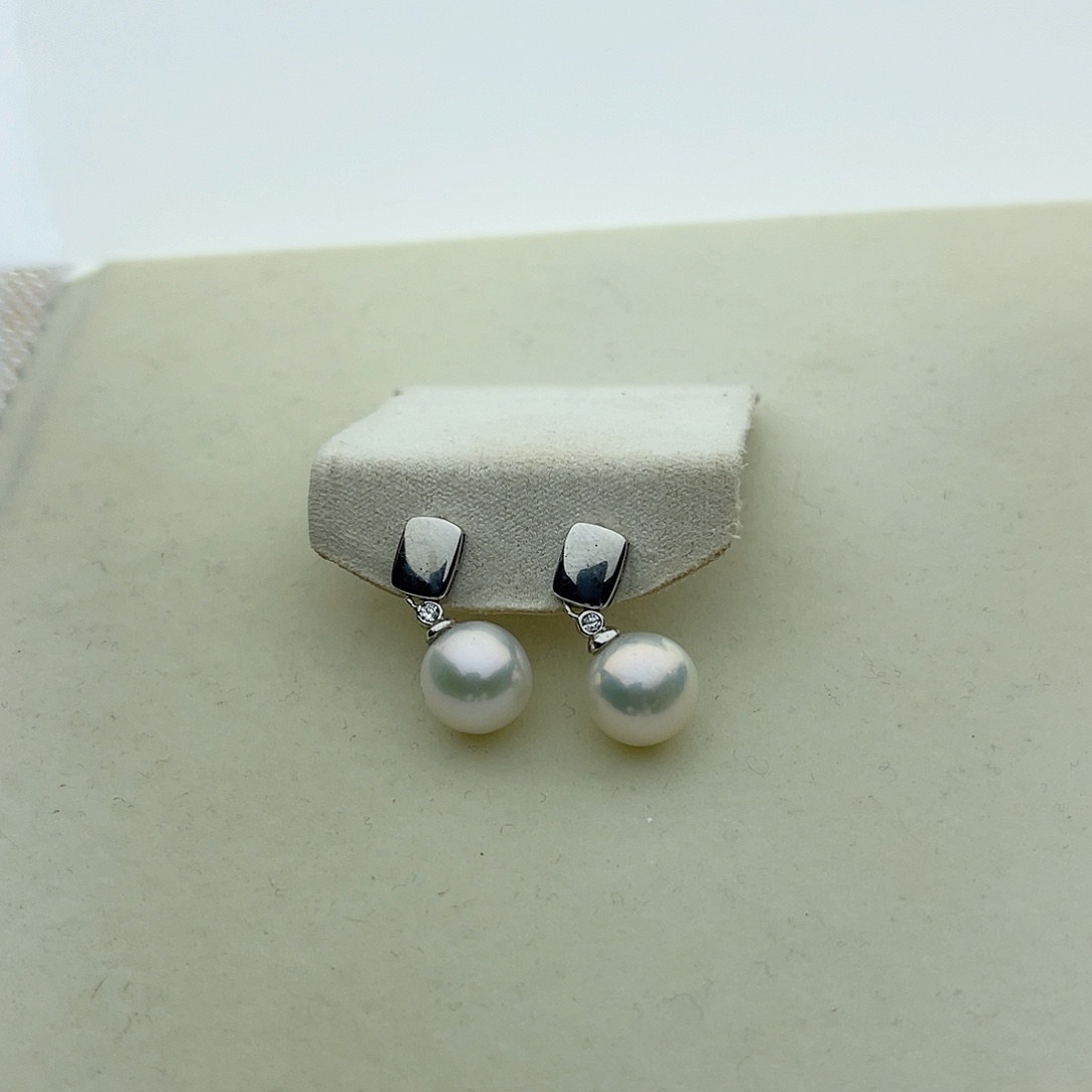 耳饰银S925镶嵌淡水珍珠