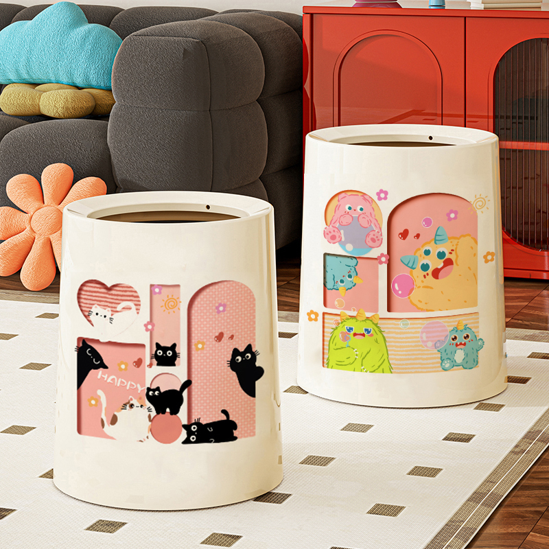 双层大号垃圾桶高颜值家用多巴胺可爱风2025新客厅卫生间大号带盖