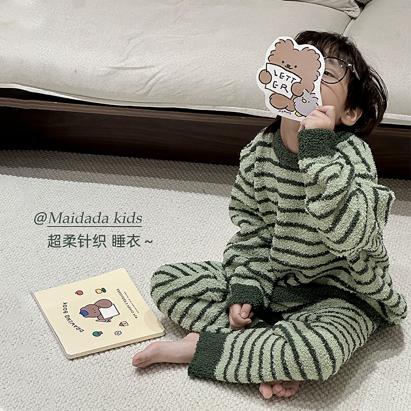 儿童睡衣秋冬款2025新款男童加厚长袖保暖柔软家居服套装TZW983