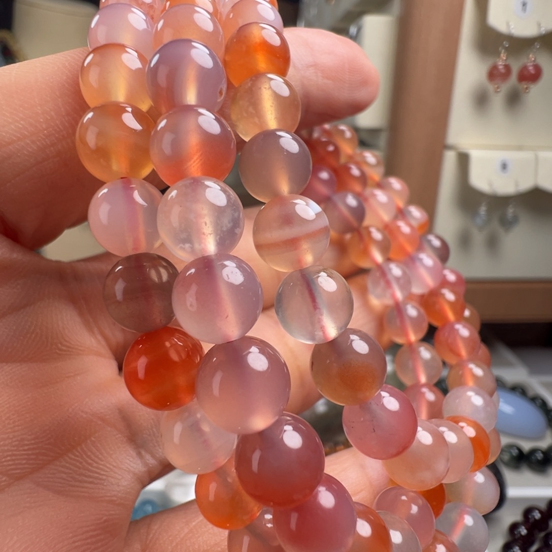 玛瑙/玉髓未镶嵌手链绕手三圈天然糖果玛瑙