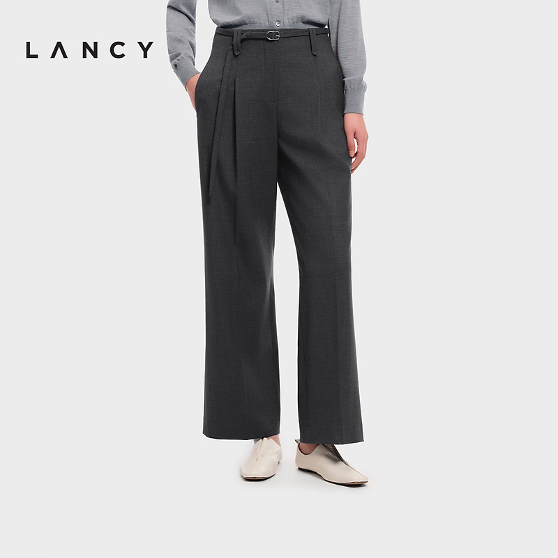 【纯羊毛】LANCY/朗姿2026春新款百搭通勤直筒西装裤显瘦灰长裤女