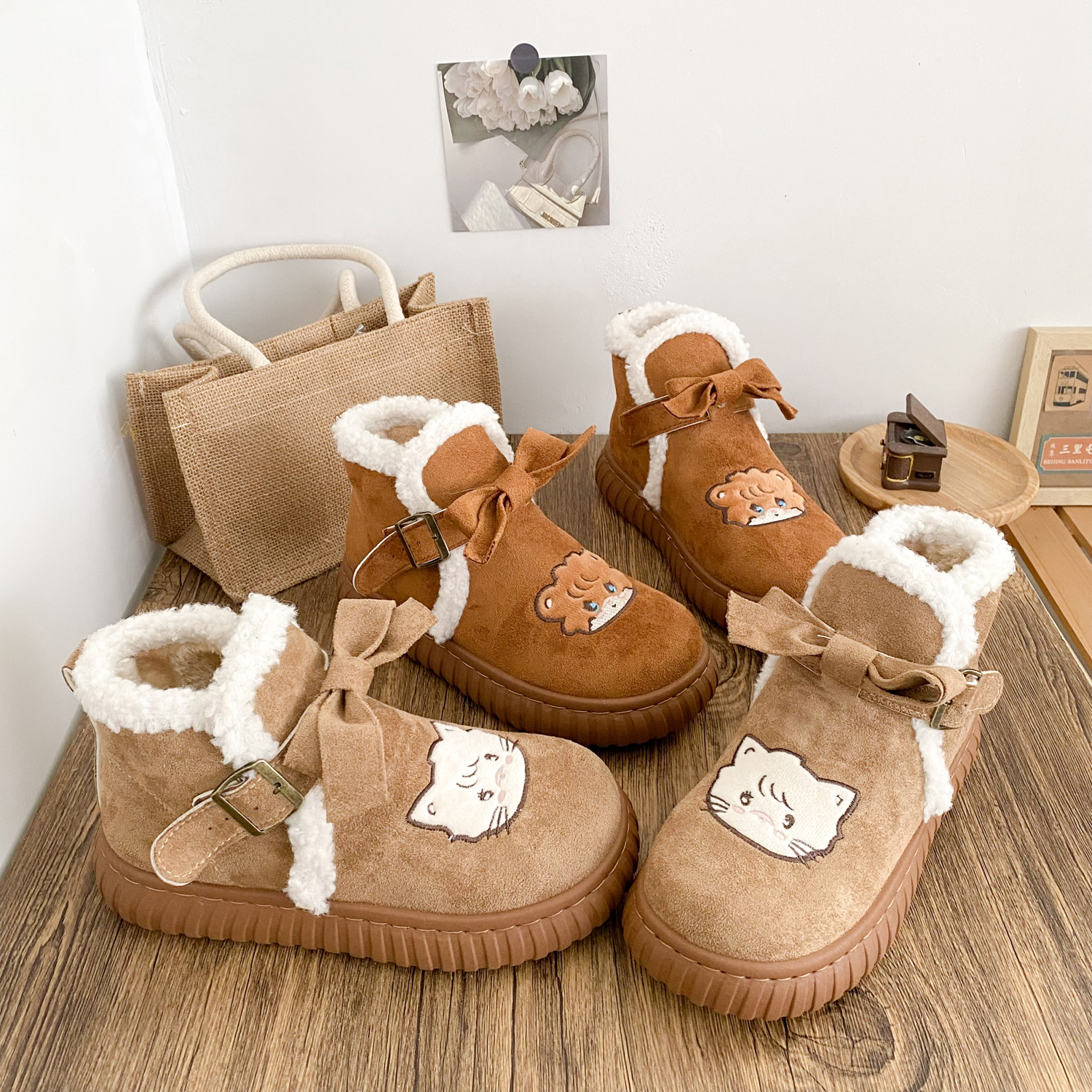 希玥小猫涂鸦棉鞋女2025冬季加绒爆款韩系百搭时尚小众保暖雪地靴
