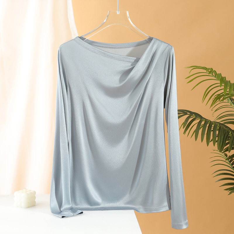 口碑款！百搭与时髦兼备 重磅醋酸上衣 捏褶设计感荡领长袖打底T