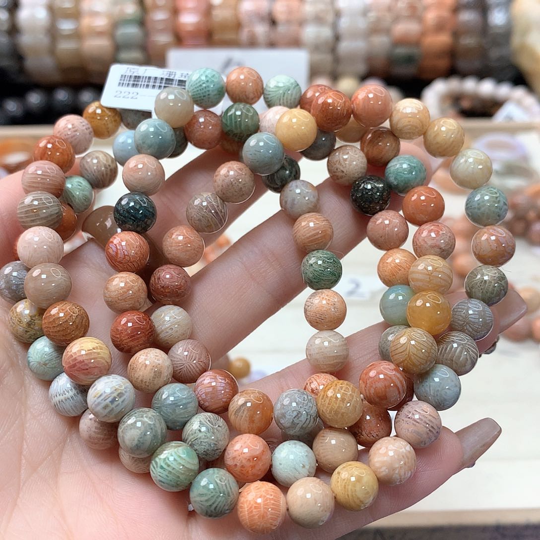 硅化珊瑚（珊瑚玉）手链未镶嵌边***圆589