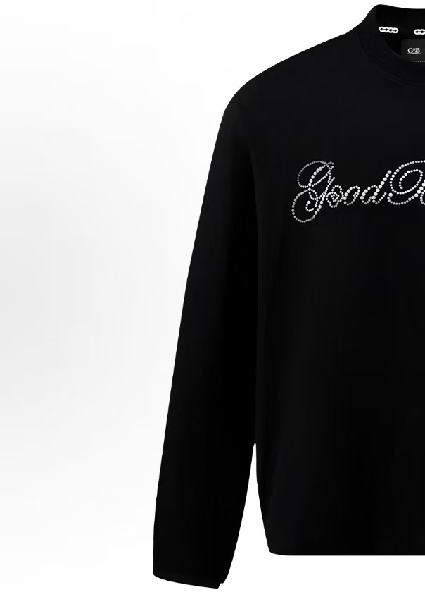 G118何包鼓鼓工作室 GOOD绽放之花珍珠贴片轻奢长袖T恤 男女同款