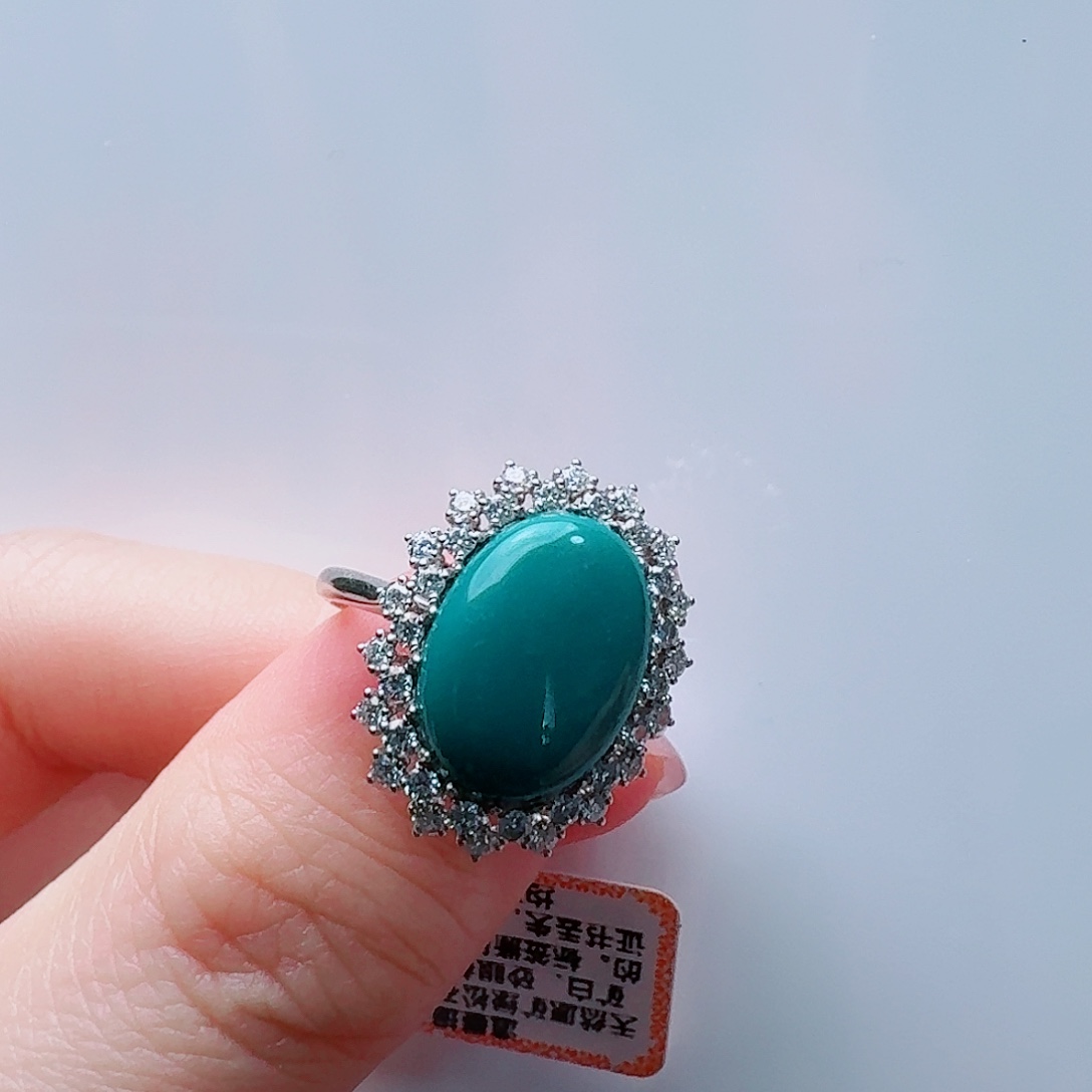 绿松石18K金镶嵌高瓷玉化绿白金款女戒