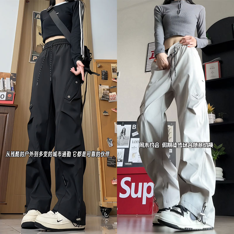 机能高街潮牌冲锋裤男女加绒秋冬季防水户外宽松大码美式休闲长裤