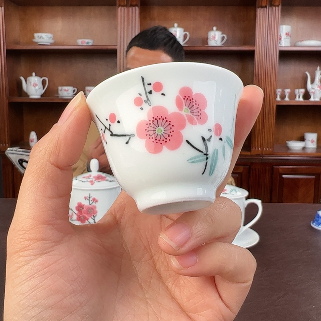 瓷翠竹红梅撇口杯