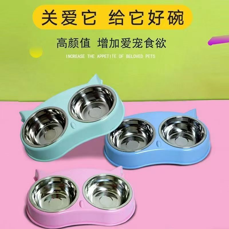 猫咪狗狗不锈钢猫碗狗碗双碗宠物饮水食盆喝水喂食饭盆猫咪饭碗