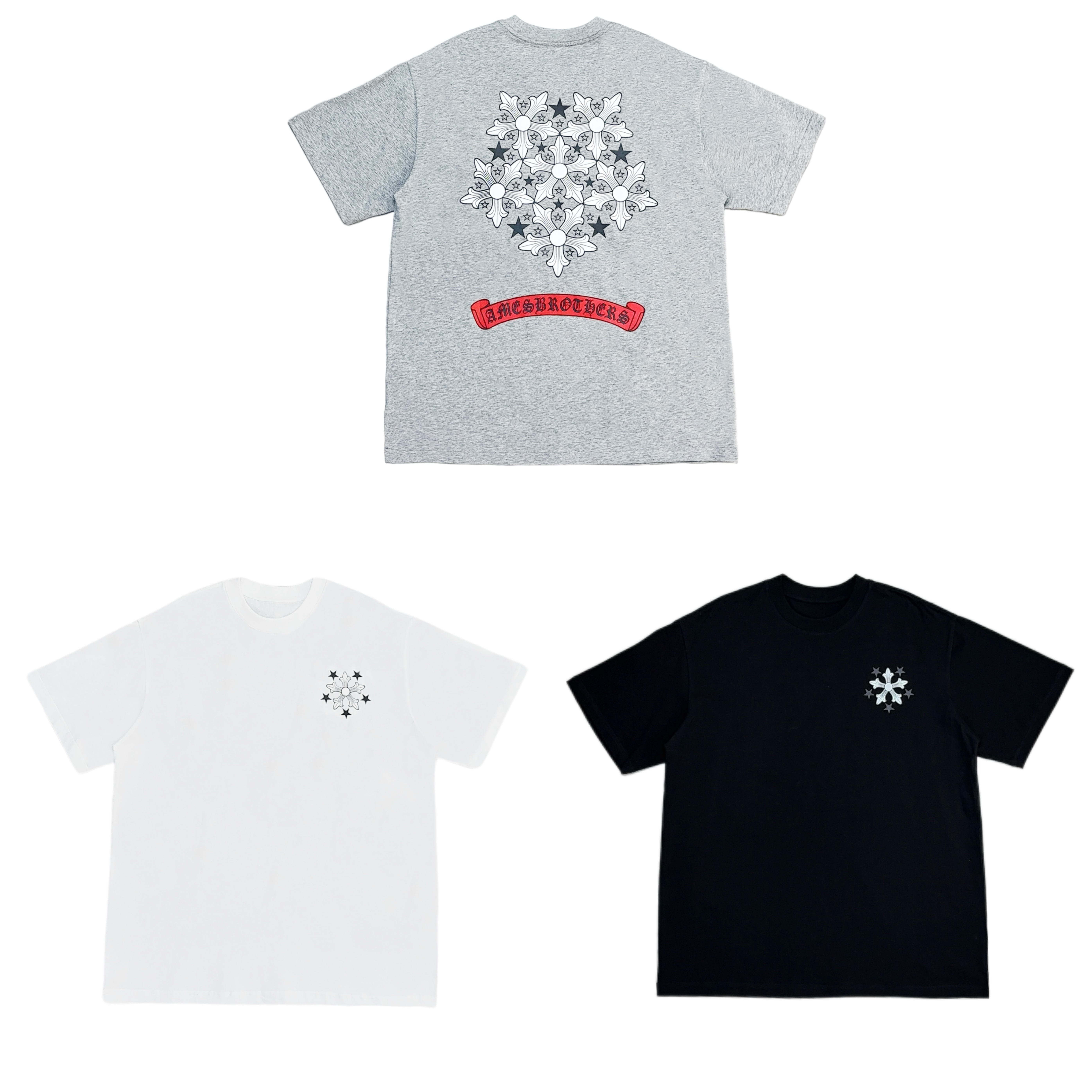 [MJ]黑白灰三色后背十字梵文星星时尚儿童短袖体恤(夏日炎炎）