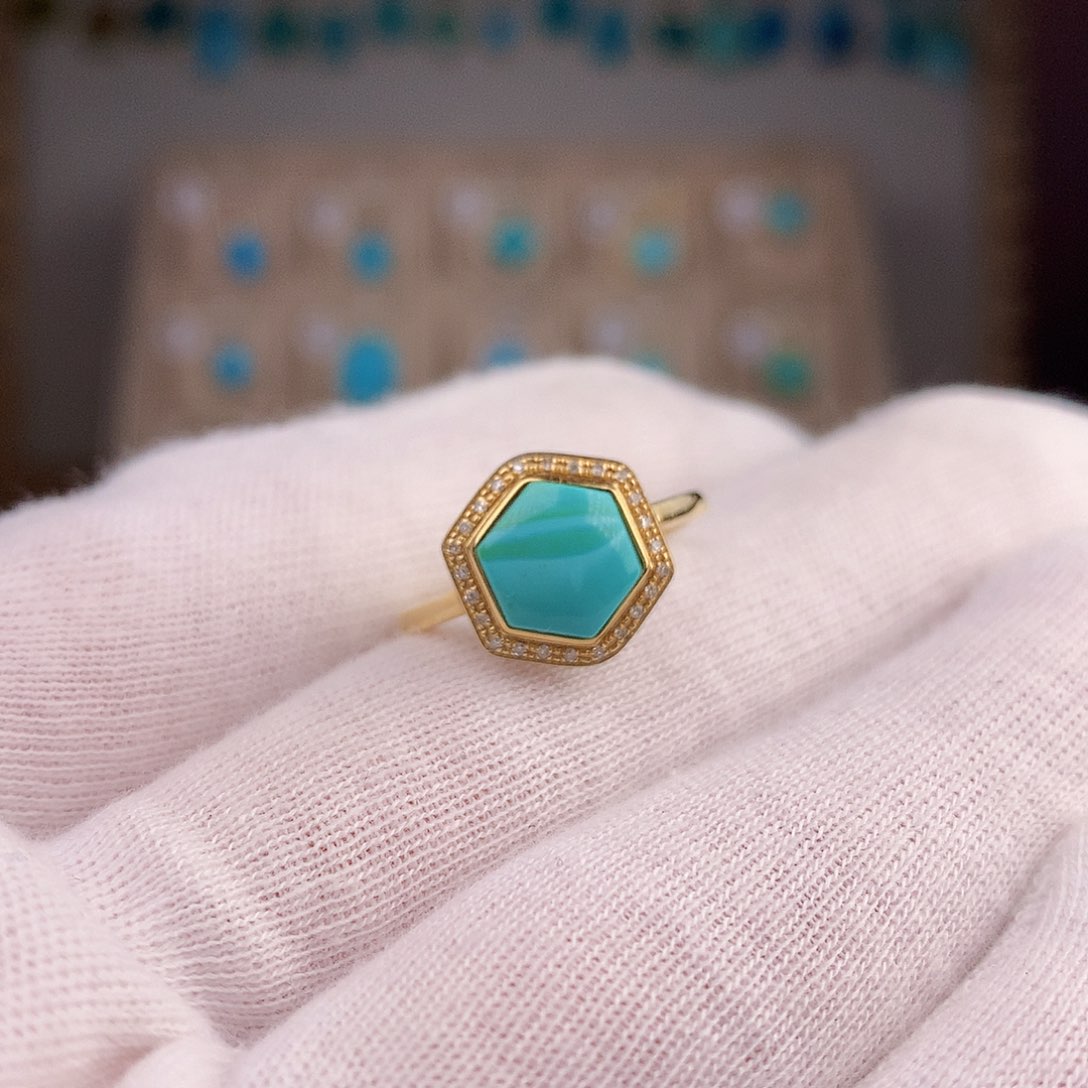 绿松石戒指18K金镶嵌