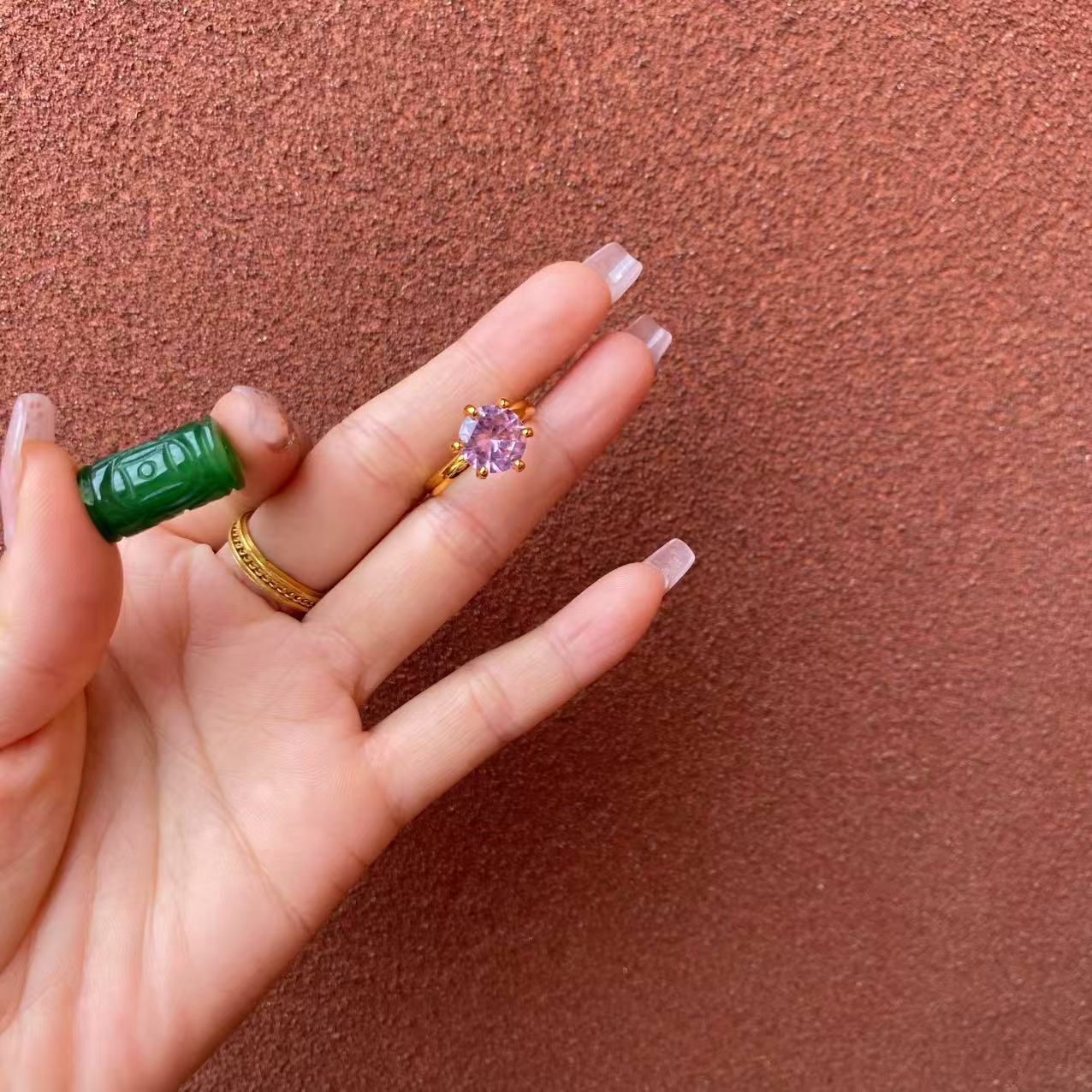 足银戒指 199-镶嵌粉色戒指