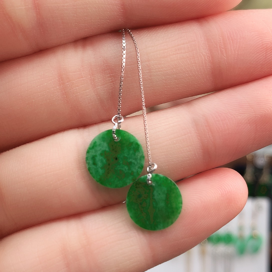 翡翠耳饰银S925镶嵌耳饰