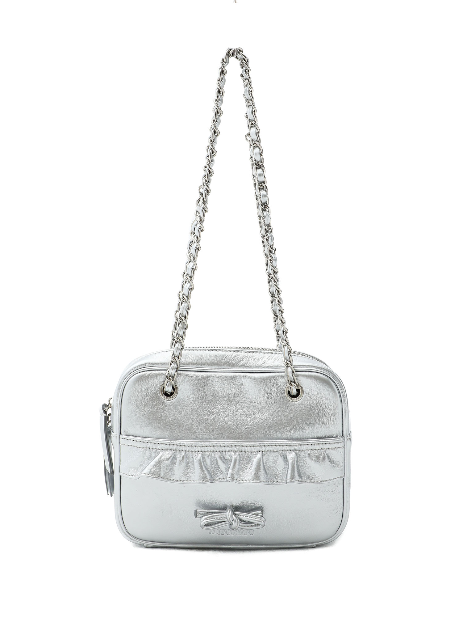 Moromoro水晶皱漆春夏亮色褶皱花边蝴蝶结斜挎方包