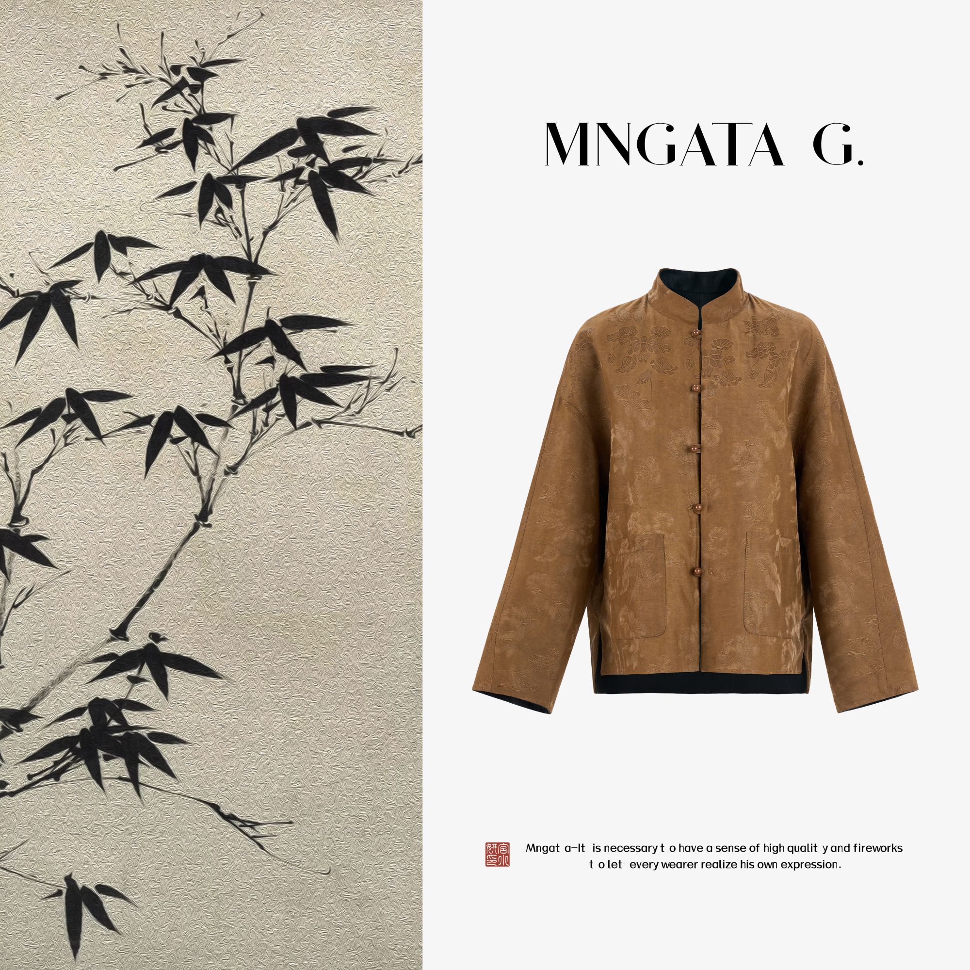 MNGATA G.宫小妍【胎羊皮·乌木鸳鸯】琥珀流光早秋中式外套5060769