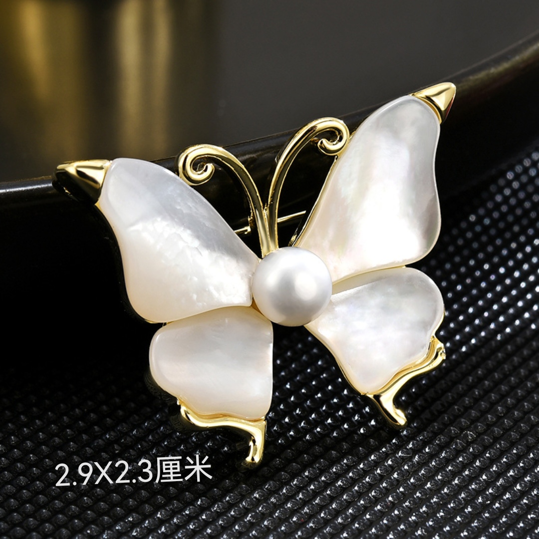 铜胸针 QS 1230 轻奢重工款贝蝴蝶胸针