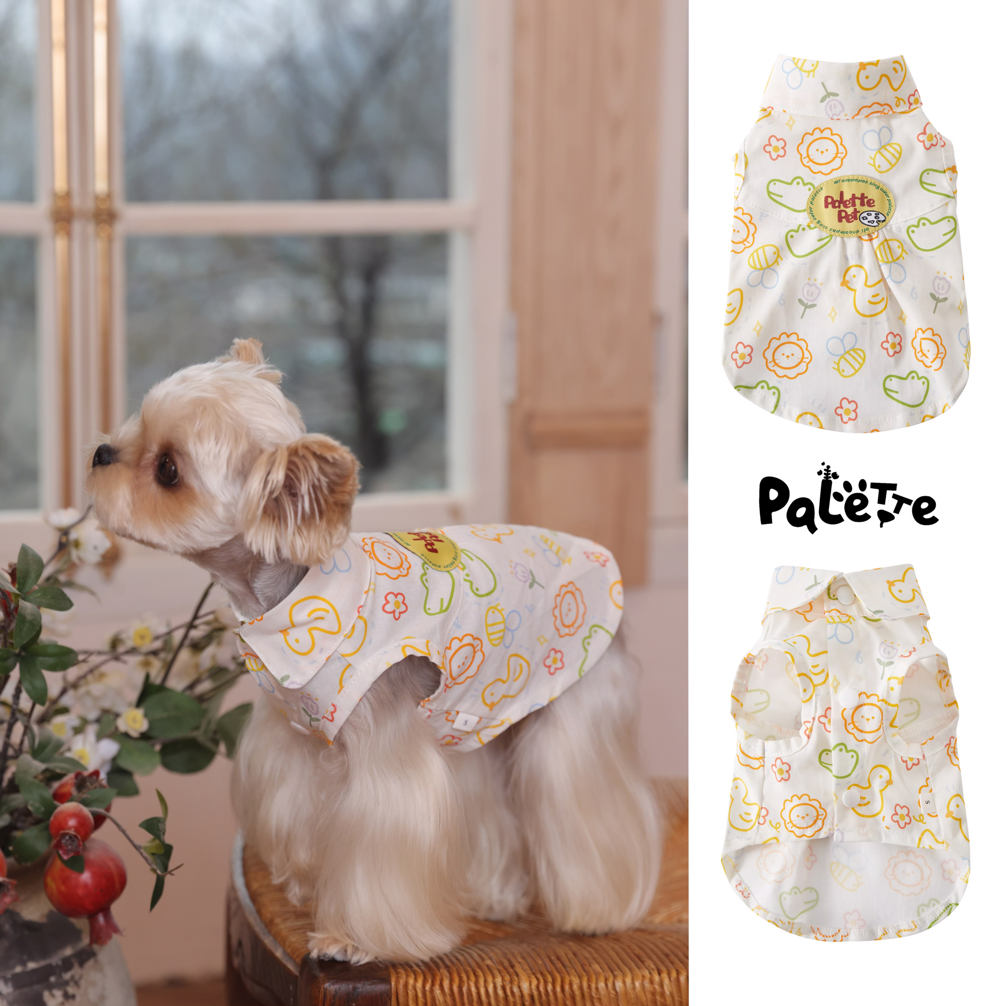 PalettePet春夏宠物服装猫咪狗狗网红白色卡通涂鸦小动物无袖衬衫
