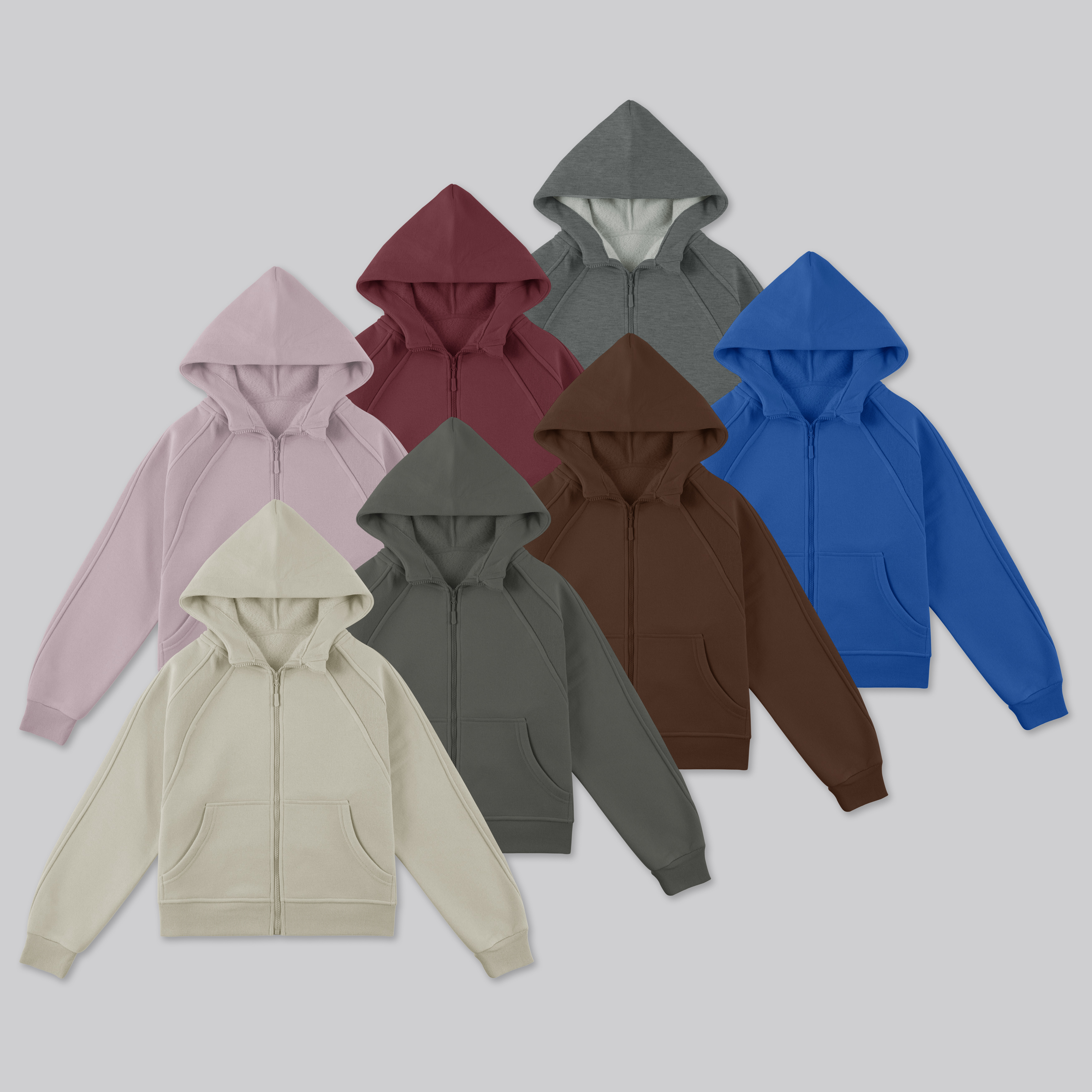 毛圈棉380克抓绒【冬季女款】插肩袖连帽开衫卫衣5395