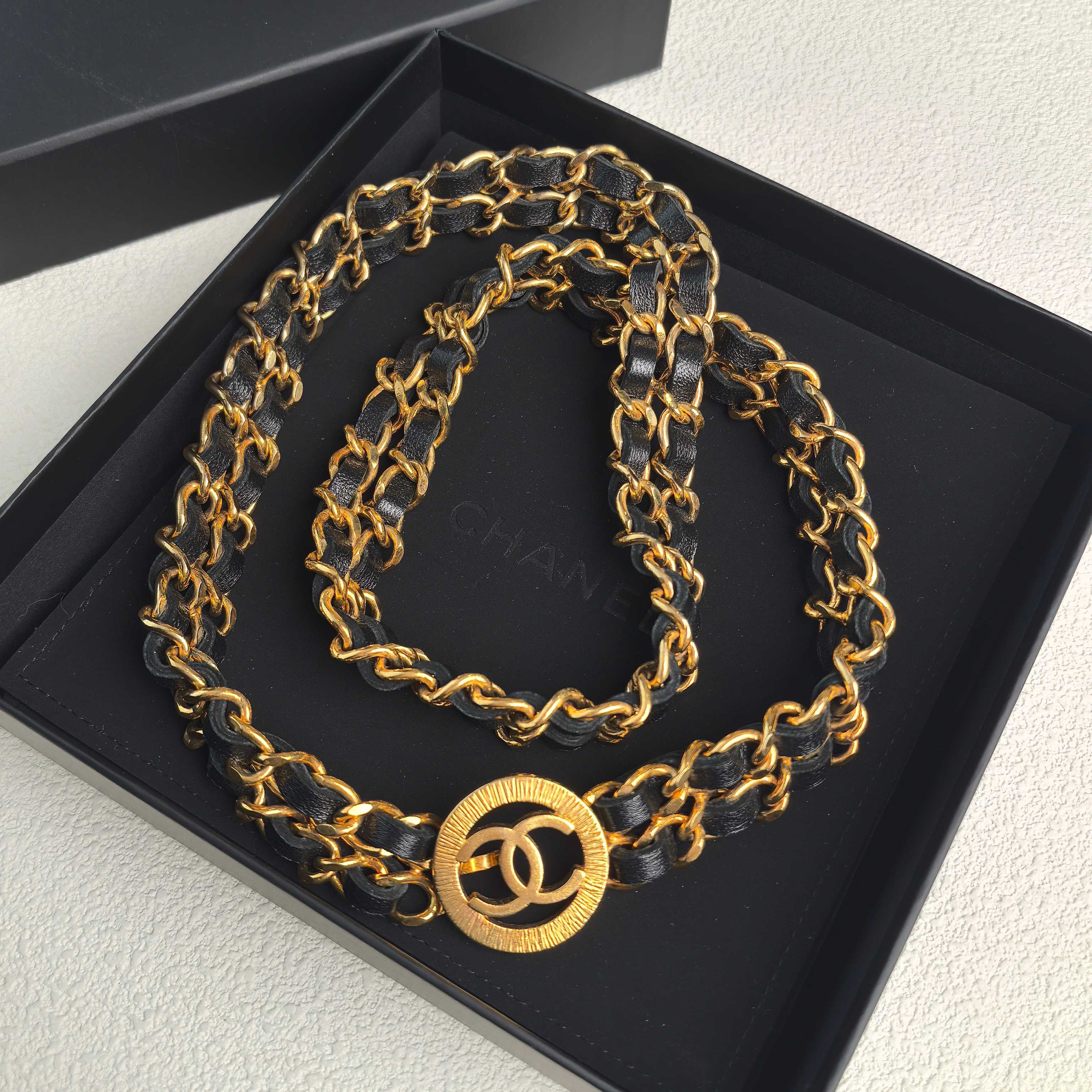 95新 Chanel/香奈儿 泡泡中古Chanel黑金双层皮穿腰链