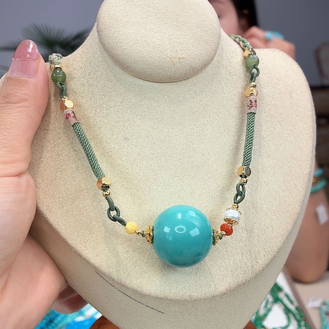 绿松石银S925镀金镶嵌颈饰