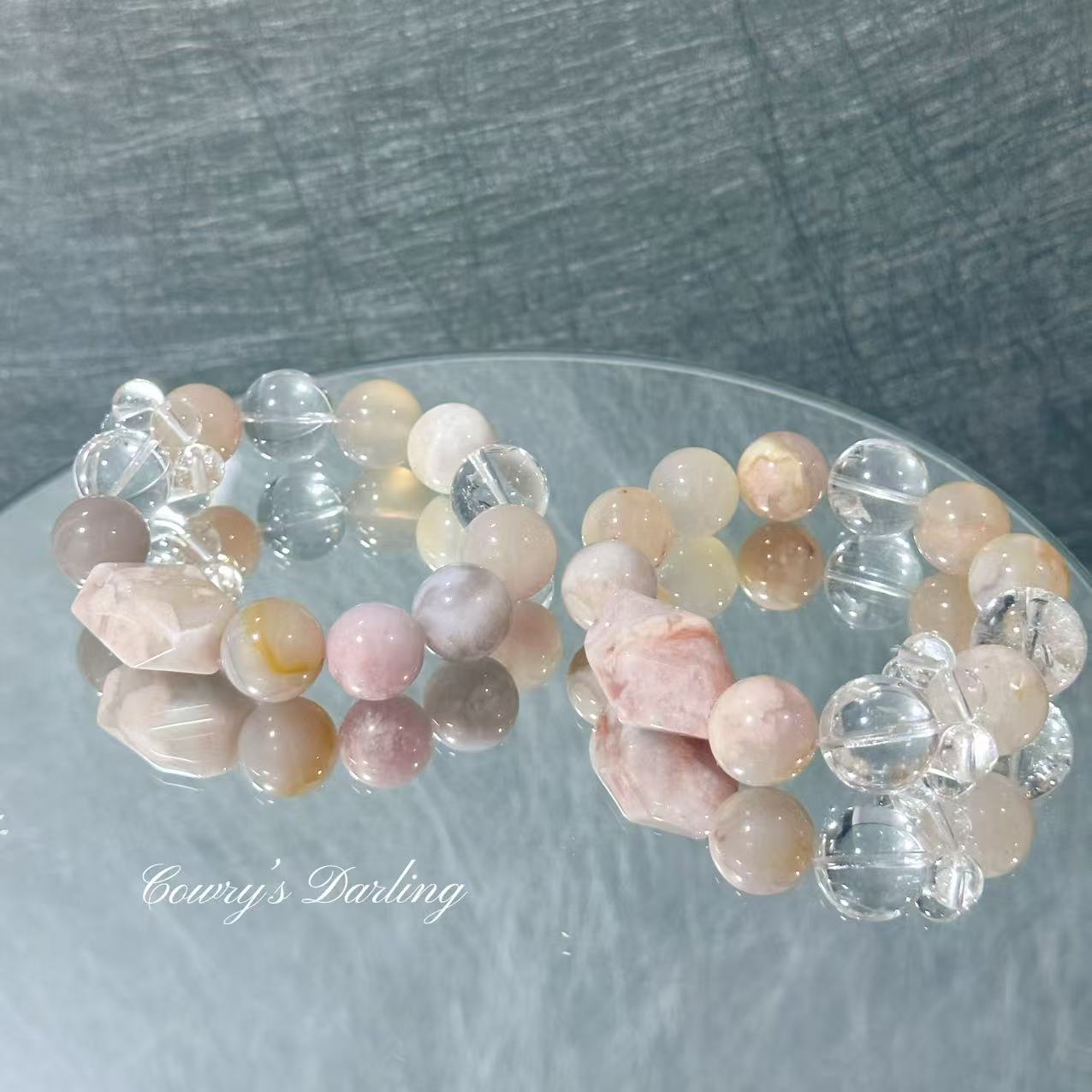 BK167【璎珞】 白水晶+樱花玛瑙 14mm 有瑕有色差多样性发