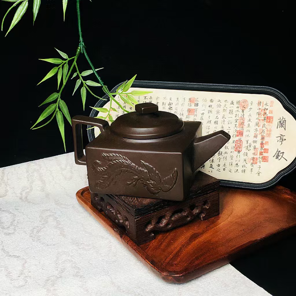 四方壶大容量茶壶泡茶家用禅意原矿紫泥功夫茶具半手工泡茶器