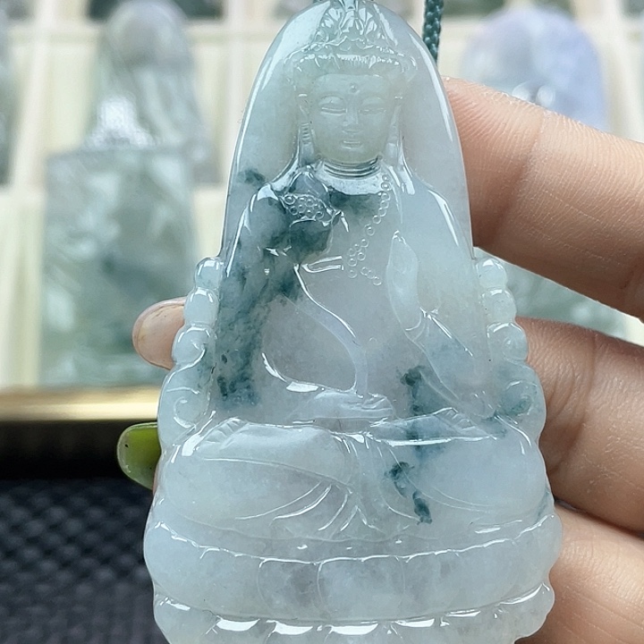 颈饰未镶嵌翡翠天然缅甸翡翠A货素衣观音